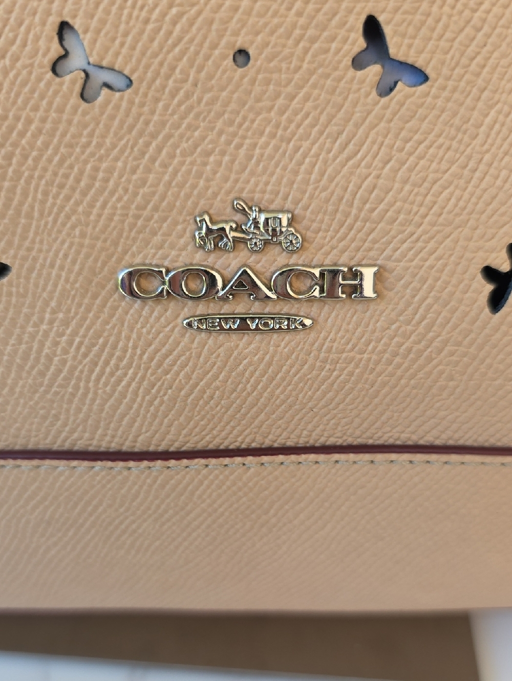 Coach Sierra Satchel Butterflies Perforated Beechwood Beige Hand Bag - Picture 4 of 14